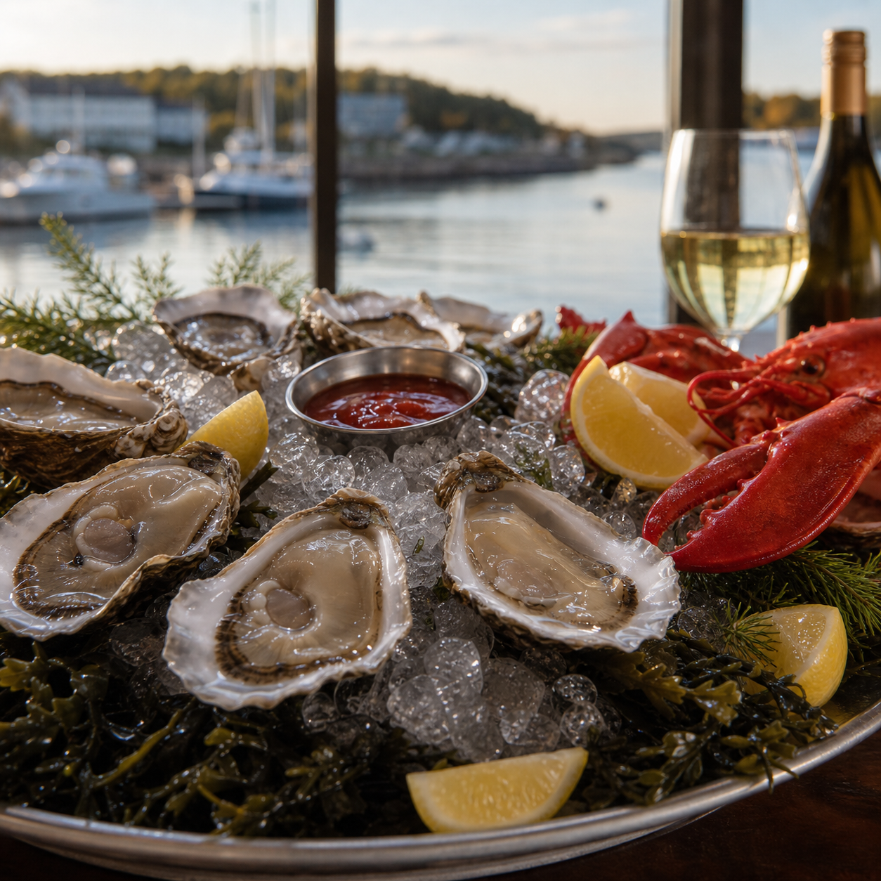 Mine Oyster waterfront dining at Boothbay Harbor